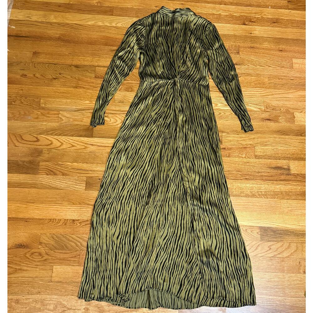 Petersyn Womens XS Zuma Maxi Dress Green Black Satin Print Mock Neck Long Sleeve
